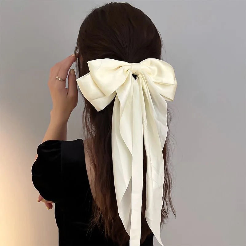 Elegant Bow Ribbon Hair Clip para Mulheres, Solid Satin Hairpin, Ponytail presilhas, acessórios de moda para meninas, 1 pc, 2pcs