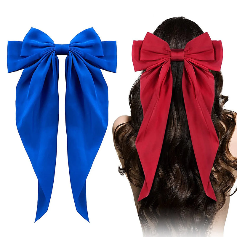 Elegant Bow Ribbon Hair Clip para Mulheres, Solid Satin Hairpin, Ponytail presilhas, acessórios de moda para meninas, 1 pc, 2pcs