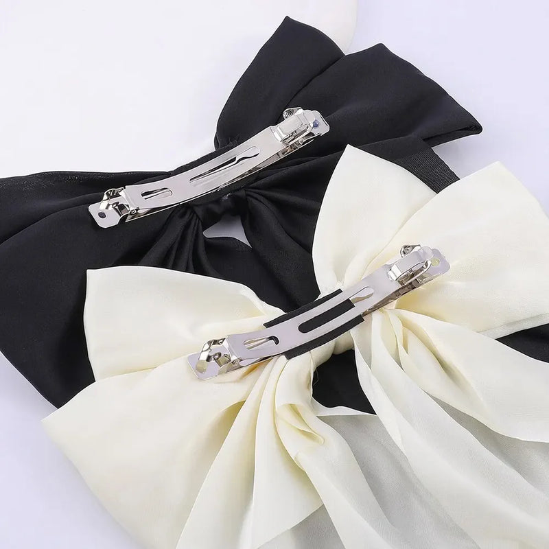 Elegant Bow Ribbon Hair Clip para Mulheres, Solid Satin Hairpin, Ponytail presilhas, acessórios de moda para meninas, 1 pc, 2pcs