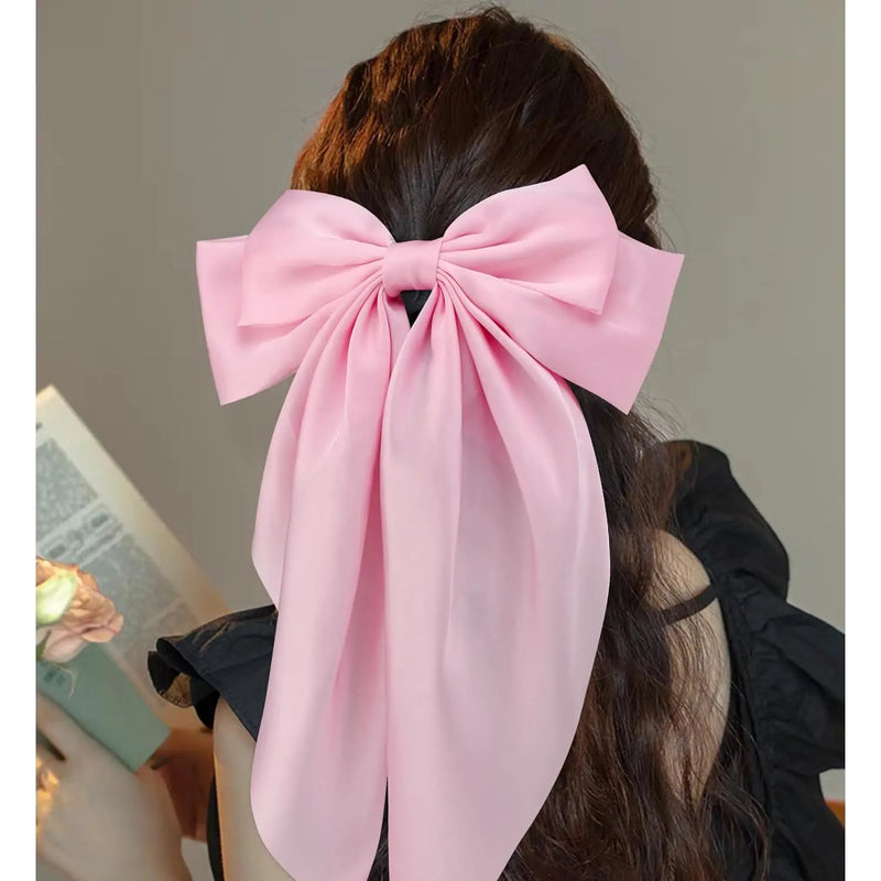 Elegant Bow Ribbon Hair Clip para Mulheres, Solid Satin Hairpin, Ponytail presilhas, acessórios de moda para meninas, 1 pc, 2pcs