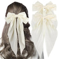 Elegant Bow Ribbon Hair Clip para Mulheres, Solid Satin Hairpin, Ponytail presilhas, acessórios de moda para meninas, 1 pc, 2pcs