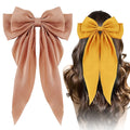 Elegant Bow Ribbon Hair Clip para Mulheres, Solid Satin Hairpin, Ponytail presilhas, acessórios de moda para meninas, 1 pc, 2pcs