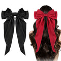 Elegant Bow Ribbon Hair Clip para Mulheres, Solid Satin Hairpin, Ponytail presilhas, acessórios de moda para meninas, 1 pc, 2pcs